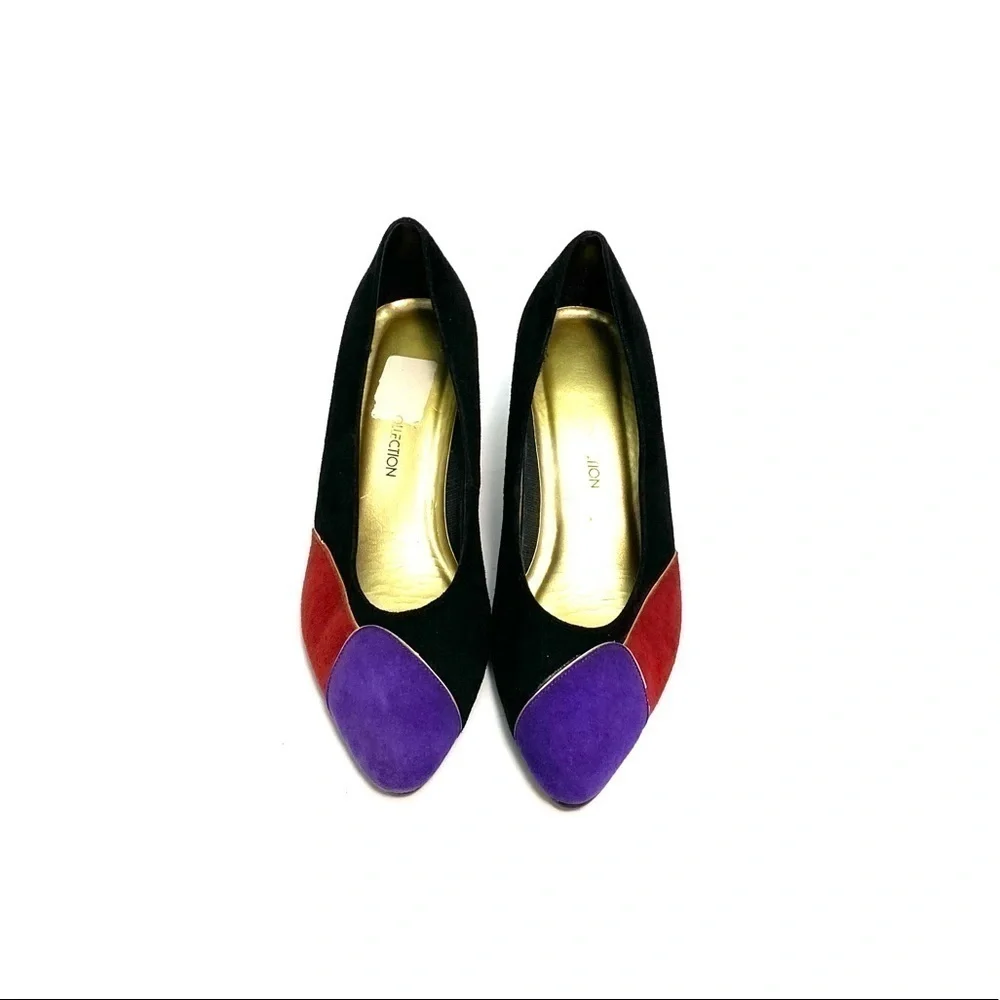 Vintage 1980s suede color block party heels
